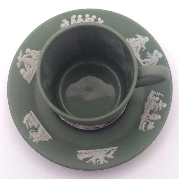 Vintage Wedgwood Sage Green Jasperware Demitasse Cup & Saucer England Porcelain - Picture 2 of 10